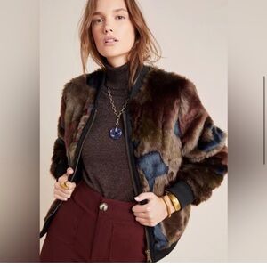 Anthropologie Marrakech Camo Faux Fur Bomber
